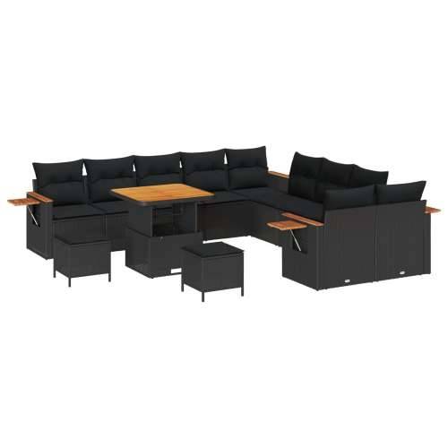 Set od 13 komada sofe za vrt s jastučićima crni poly rattan akacija, Set od 3 komada vrtne blagovaonice s jastučićima crni poly  Cijena