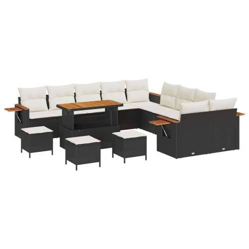 14 komadni vrtni sofa set s jastucima Crni Poli Ratan Akacija, 4 komadni vrtni blagovaonski stol i stolice s jastucima Crni Poli Cijena