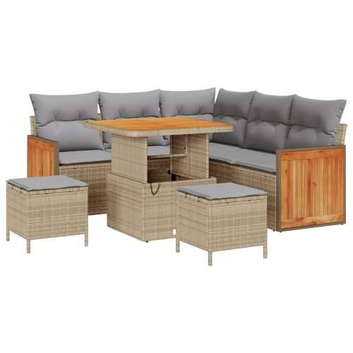 8-dijelni set vrtnog sofe s jastučićima bež Poly Rattan akacija, 2-sjedalna vrtna sofa s jastučićima bež Poly Rattan, 3-dijelni  Cijena
