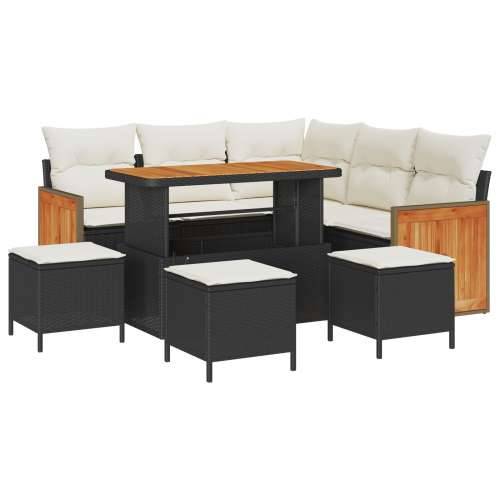 Set vrtnih sofa od 9 dijelova s jastučićima crni poli ratan akacija, Dvosjedna vrtna sofa s jastučićima crni poli ratan, Set vrt Cijena