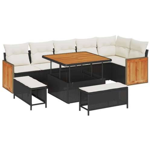 set od 9 dijelova vrtnih sofa s jastučićima crne poli ratan acacije, dvosed vrtna sofa s jastučićima crne poli ratan, set od 3 d Cijena