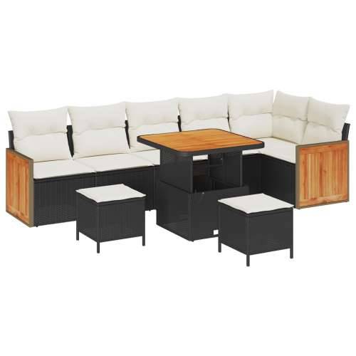 9-dijelni set vrtne sofe s jastučićima crni poli ratan akacija, 2-sjedalna vrtna sofa s jastučićima crni poli ratan, 3-dijelni s Cijena