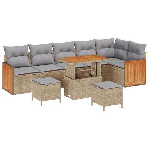 9-komadni vrtni set sofa s jastučićima Bež poli ratan akacija, 2-sjedala vrtna sofa s jastučićima Bež poli ratan, 3-komadni vrtn Cijena