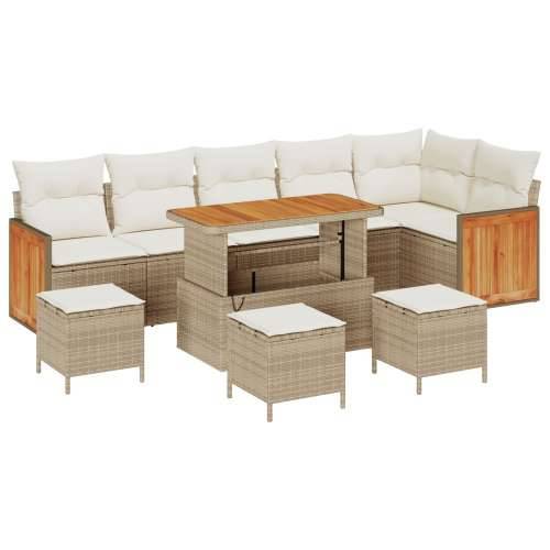 set od 10 delova vrtnih sofa s jastučićima bež pleteni ratan akacija, 2-sjedalna vrtna sofa s jastučićima bež pleteni ratan, 4-d Cijena