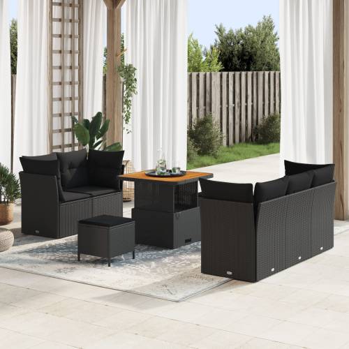 Set od 8 vrtnih sofa s jastučićima Crni Poli Ratan Akacija Cijena