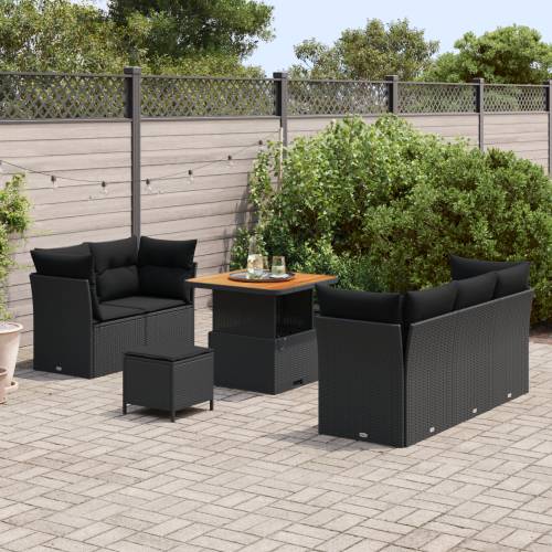 Set od 8 vrtnih sofa s jastučićima Crni Poli Ratan Akacija Cijena