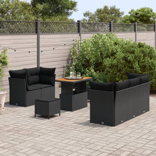 Set od 8 komada vrtnih sofa s jastučićima Crni Poliratan Akacija Cijena