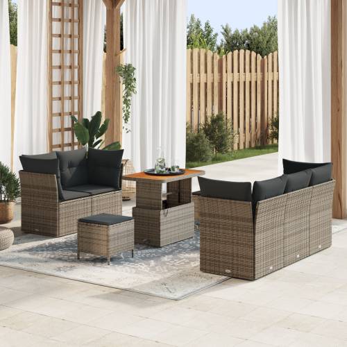 Set od 8 komada vrtnih sofa s jastučićima Siva Poli Ratan Acacia Cijena