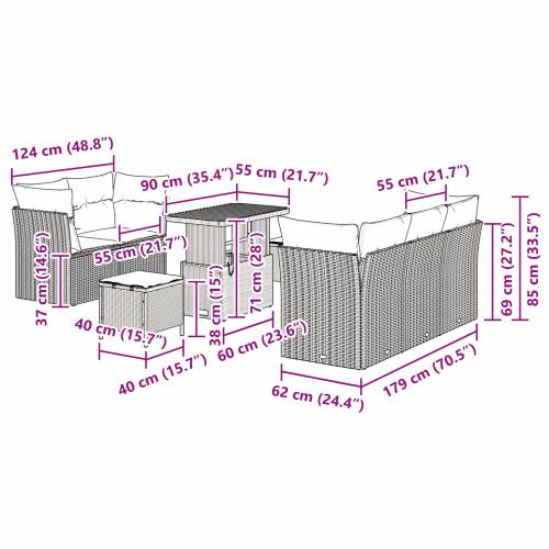 Set od 8 komada vrtnih sofa s jastučićima Siva Poli Ratan Acacia Cijena