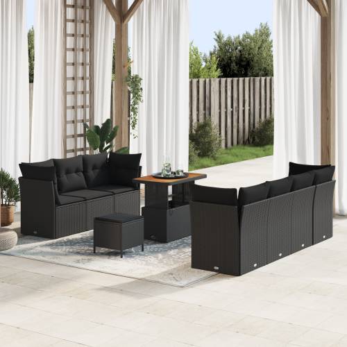 Vrtna garnitura - 10-dijelni set vrtnih sofa s jastučićima crni poly rattan akacija Cijena