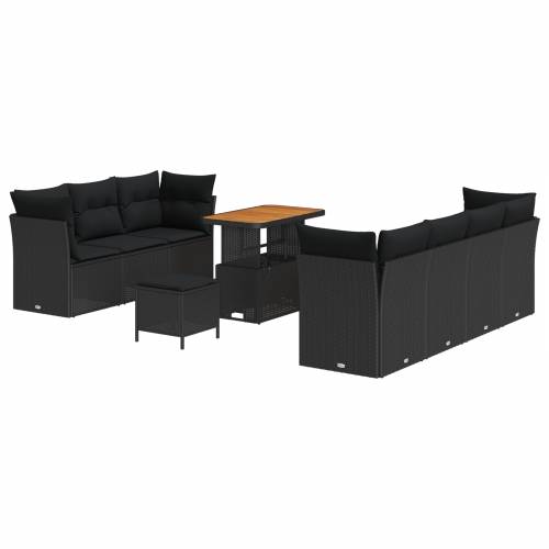 Vrtna garnitura - 10-dijelni set vrtnih sofa s jastučićima crni poly rattan akacija Cijena