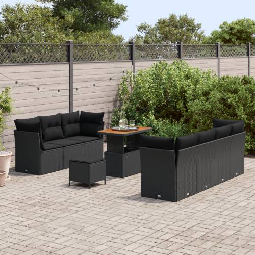 Vrtna garnitura - 10-dijelni set vrtnih sofa s jastučićima crni poly rattan akacija Cijena
