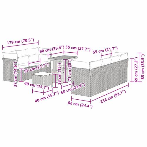 Vrtna garnitura - 10-dijelni set vrtnih sofa s jastučićima crni poly rattan akacija Cijena