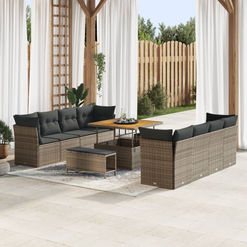 11-dijelni vrtni sofa set s jastucima siva poli ratan akacija Cijena