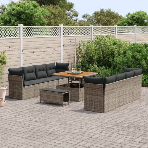 11-dijelni vrtni sofa set s jastucima siva poli ratan akacija Cijena