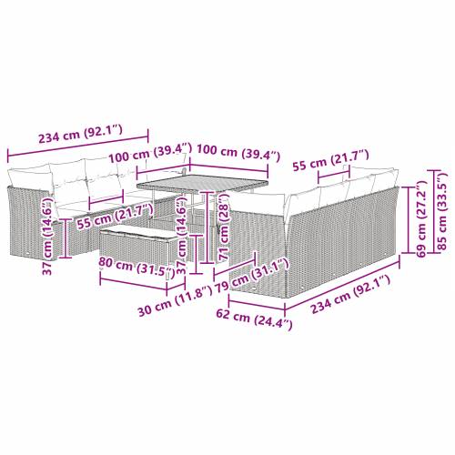 11-dijelni vrtni sofa set s jastucima siva poli ratan akacija Cijena