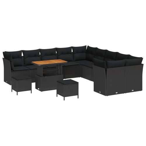 Set vrtnih sofa od 13 komada s jastučićima Crna Poli Rattan Akacija, Set vrtnih blagovaonica od 3 komada s jastučićima Crna Poli Cijena