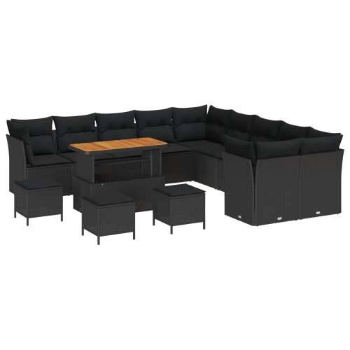 Set od 14 komada vrtne sofe s jastučićima crni poly rattan akacija, Set od 4 komada vrtne dijane s jastučićima crni poly rattan  Cijena