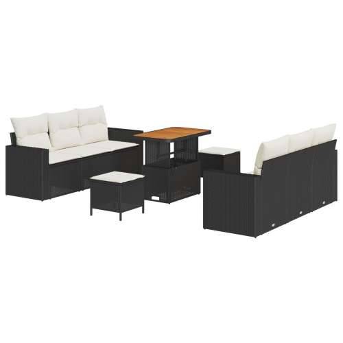 9 komadni vrtni set sofa s jastucima crni poli ratan akacija, 3 komadni vrtni blagovaonski set s jastucima crni poli ratan akaci Cijena