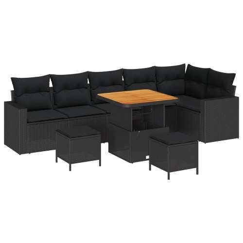 9 kom. set vrtnih sofa s jastucima crni poli rattan akacija Cijena