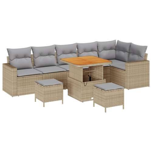 Vrtna garnitura - 9-dijelni set vrtnih sofa s jastucima bež poli ratan acacia, 3-dijelni set vrtne blagovaonice s jastucima bež  Cijena
