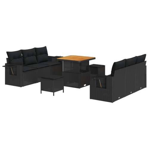 9-dijelni vrtni set sofa s jastučićima Crni Poli ratan Akacija, 3-dijelni vrtni blagovaonski stol i stolice s jastučićima Crni P Cijena