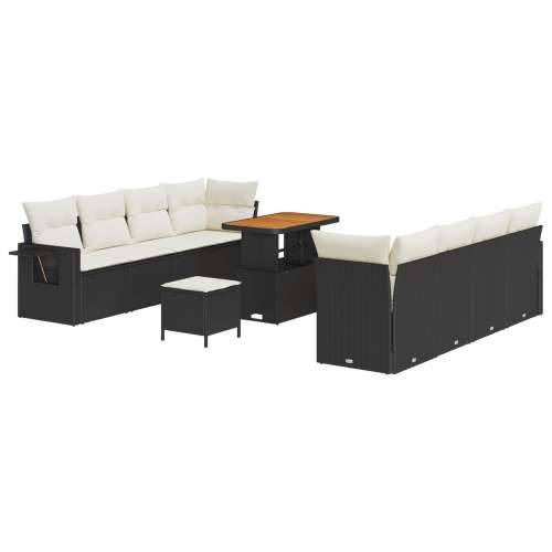 set vrtnih sofa od 11 dijelova s jastucima crnog poli ratana i akacije, set vrtnih ručavara od 3 dijela s jastucima crnog poli r Cijena
