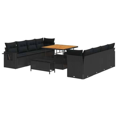 11-dijelni vrtni sofa set s jastučićima crni poli ratan akacija, 3-dijelni vrtni set za blagovanje s jastučićima crni poli ratan Cijena