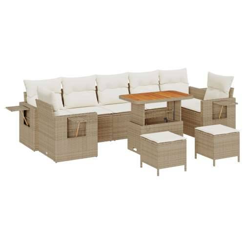 10-dijelni vrtni sofa set s jastučićima Bež Poli Ratan Akacija, Vrtna garnitura - 3-dijelni vrtni blagovaonski set s jastučićima Cijena
