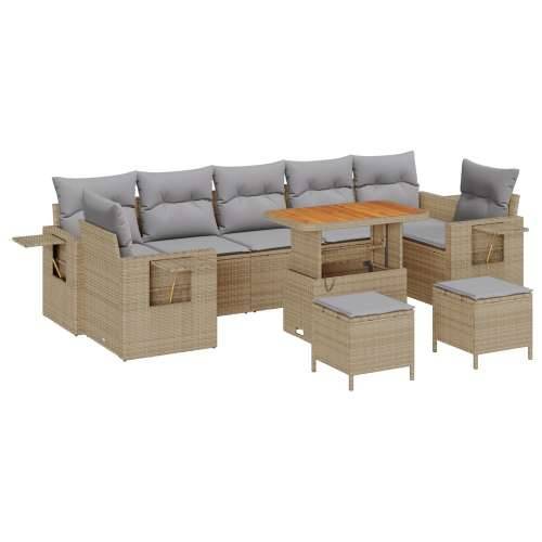 10-dijelni vrtni sofa set s jastučićima bež poli ratan akacija, 3-dijelni vrtni set za blagovanje s jastučićima bež poli ratan a Cijena