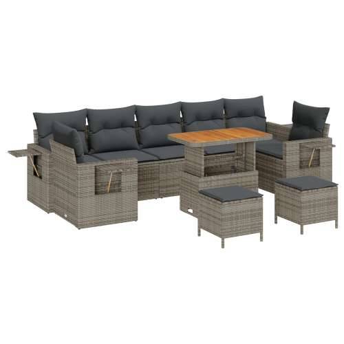 10 komadni vrtni sofa set s jastučićima, sivi poli ratan, akacija, 3 komadni vrtni stolni set s jastučićima, sivi poli ratan, ak Cijena