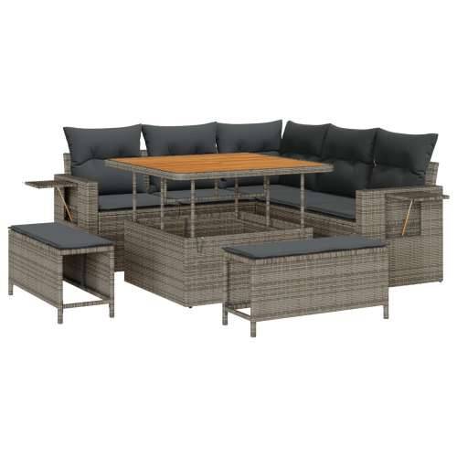 Vrtna garnitura - 8-dijelni set vrtnih sofa s jastučićima, siva, poliratan, akacija Cijena