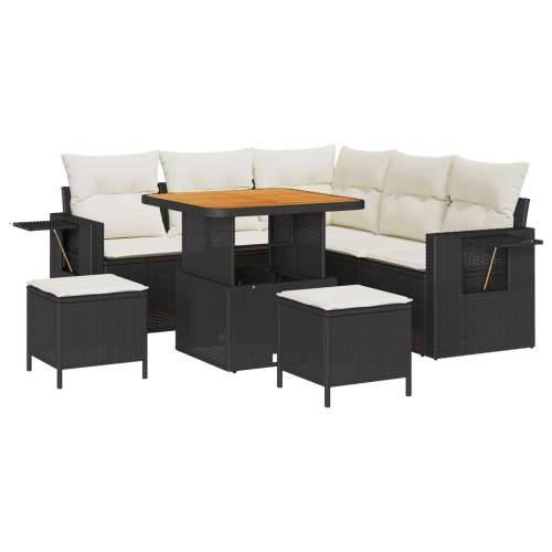 8-komadni vrtni sofa set s jastucima crni poli ratan akacija, 3-komadni vrtni blagovaonski set s jastucima crni poli ratan akaci Cijena
