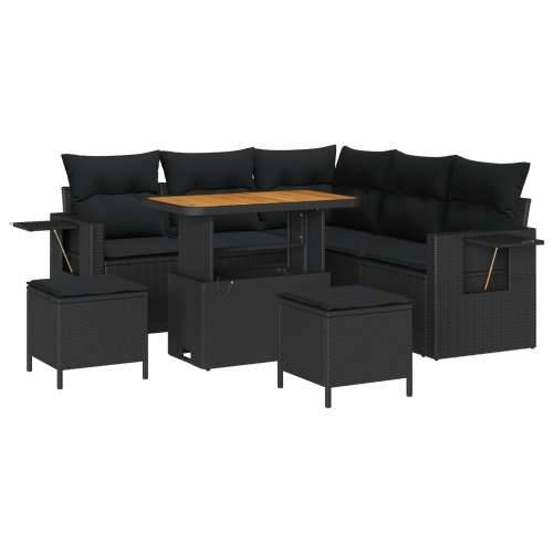 8-dijelni vrtni sofa set s jastucima Crni Poli ratan Akacija, Vrtna garnitura - 3-dijelni vrtni blagovaonski set s jastucima Crn Cijena