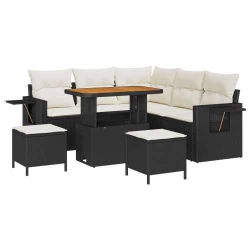 set vrtnih sofa od 8 dijelova s jastučićima, crni poli ratan akacija, set vrtnih blagavaonica od 3 dijela s jastučićima, crni po Cijena