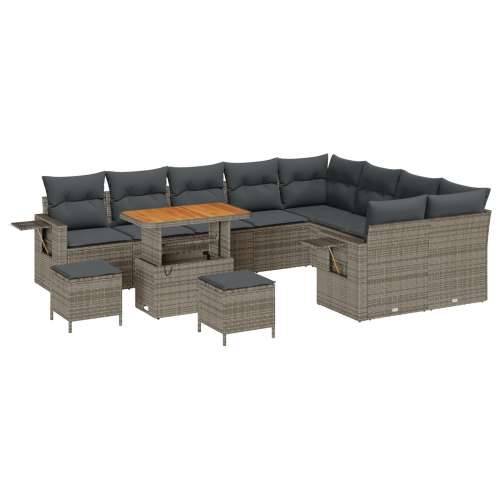 12 komada Vrtni Sofa Set s Jastučićima Sivi Poli Ratan Akacija, 3 komada Vrtni Dinarski Set s Jastučićima Sivi Poli Ratan Akacij Cijena