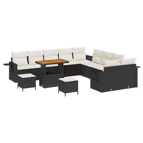 set od 13 komada vrtnih sofa s jastucima crni poli ratan akacija, set od 3 komada vrtne blagovaonice s jastucima crni poli ratan Cijena