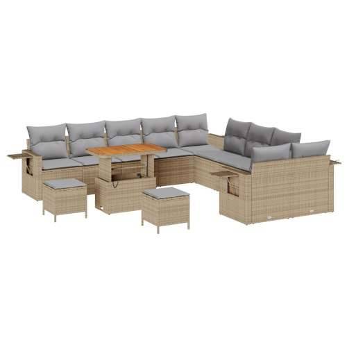 13-dijelni vrtni sofa set s jastucima bež poli ratan akacija, Vrtna garnitura - 3-dijelni vrtni blagovaonski set s jastucima bež Cijena