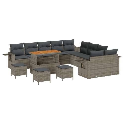set vrtnih sofa s jastučićima od 14 dijelova sivi poli ratan akacija Cijena