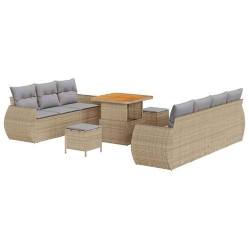 Vrtna garnitura - 10-dijelni set vrtnih sofa s jastučićima bež poli ratan akacija, 3-dijelni set vrtnog blagovanja s jastučićima Cijena