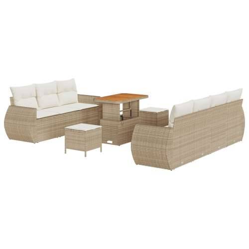 10-dijelni vrtni sofa set s jastučićima bež poli ratan akacija, Vrtna garnitura - 3-dijelni vrtni blagovaonski set s jastučićima Cijena