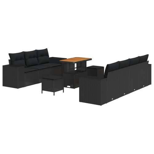 set vrtnih sofa od 10 komada s jastučićima crna poli ratan akacija, set vrtne blagovaonice od 3 komada s jastučićima crna poli r Cijena