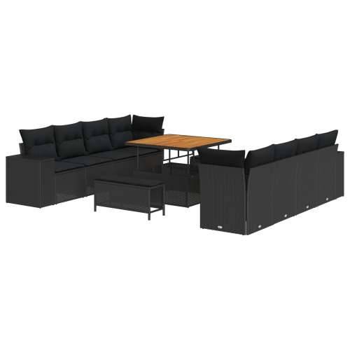Set od 11 komada vrtnih sofa s jastučićima Crni Poli Ratan Akacija Cijena