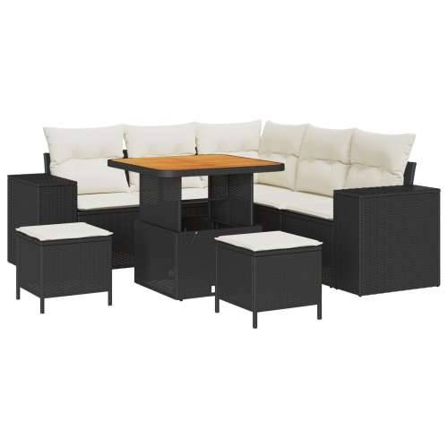 8 kom – set vrtnog kauča s jastučićima crni Poly Rattan akacija, 3 kom – set vrtnog blagovanja s jastučićima crni Poly Rattan ak Cijena
