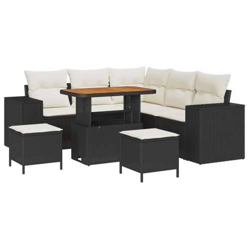 8-dijelni vrtni sofa set s jastučićima crni poli ratan akacija, 3-dijelni vrtni set za blagovanje s jastučićima crni poli ratan  Cijena