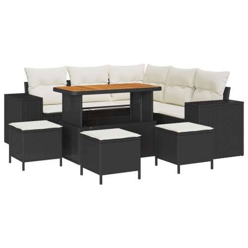 9 Dijelni Vrtni Sofa Set s Jastučićima Crni Poli Ratan Acacia Cijena