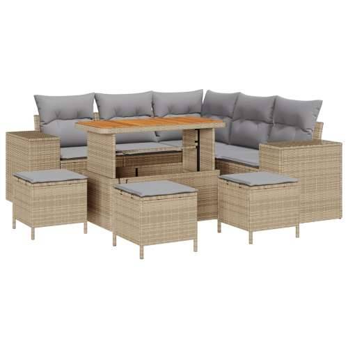 9-dijelni vrtni set sofa s jastučićima bež poly ratan akacija, Vrtna garnitura - 4-dijelni vrtni blagovaonski set s jastučićima  Cijena