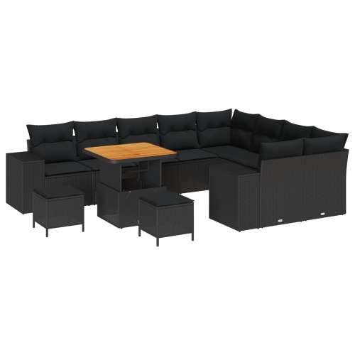 12 dijelni set vrtnih sofa s jastučićima Crni poly ratan akacija, 3 dijelni set vrtne blagovaonice s jastučićima Crni poly ratan Cijena