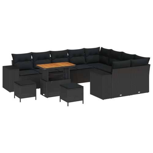 Set vrtnih sofa od 12 dijelova s jastučićima Crna Poli Ratan Acacia, Set vrtnih stolica od 3 dijela s jastučićima Crna Poli Rata Cijena