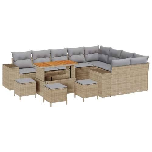13-dijelni vrtni sofa set s jastučićima bež poli ratan akacija, Vrtna garnitura - 4-dijelni vrtni blagovaonski set s jastučićima Cijena